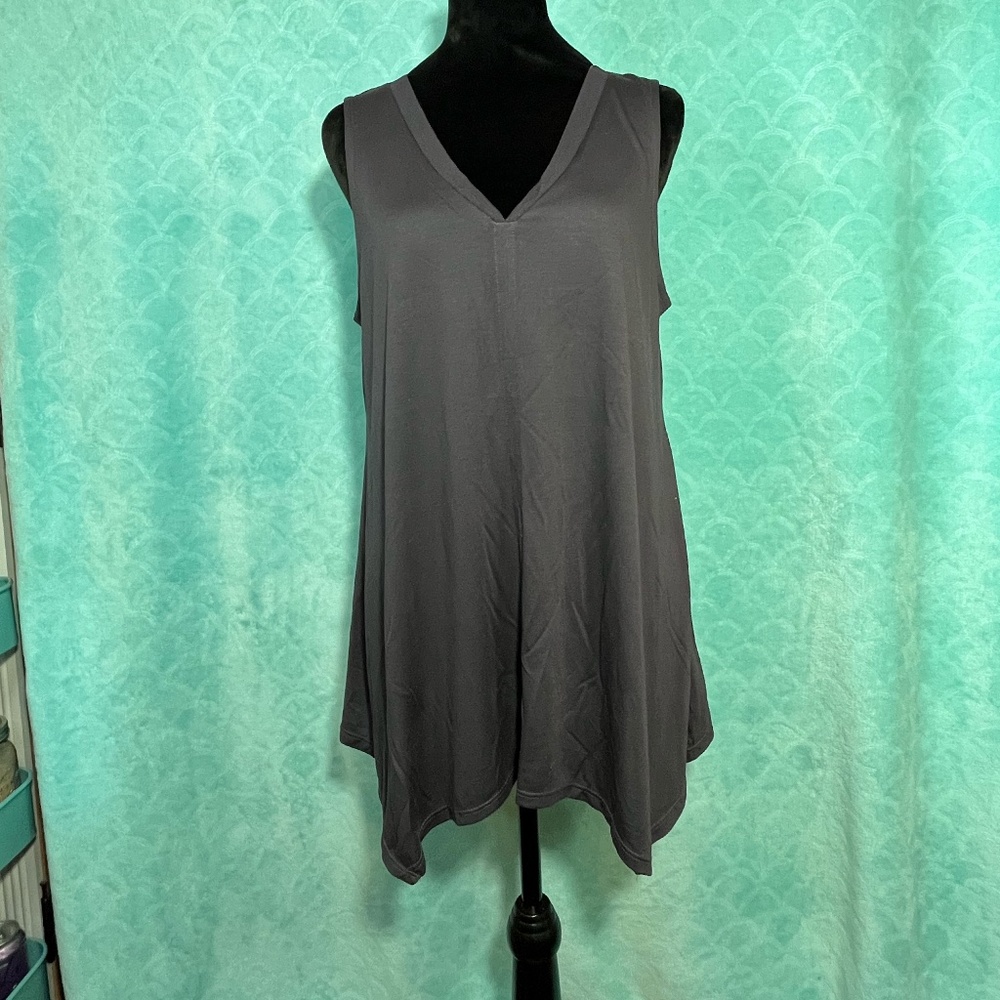 Cupio Dark Gray Sleeveless Tunic Top Sheer V-Neck Detail Size Large